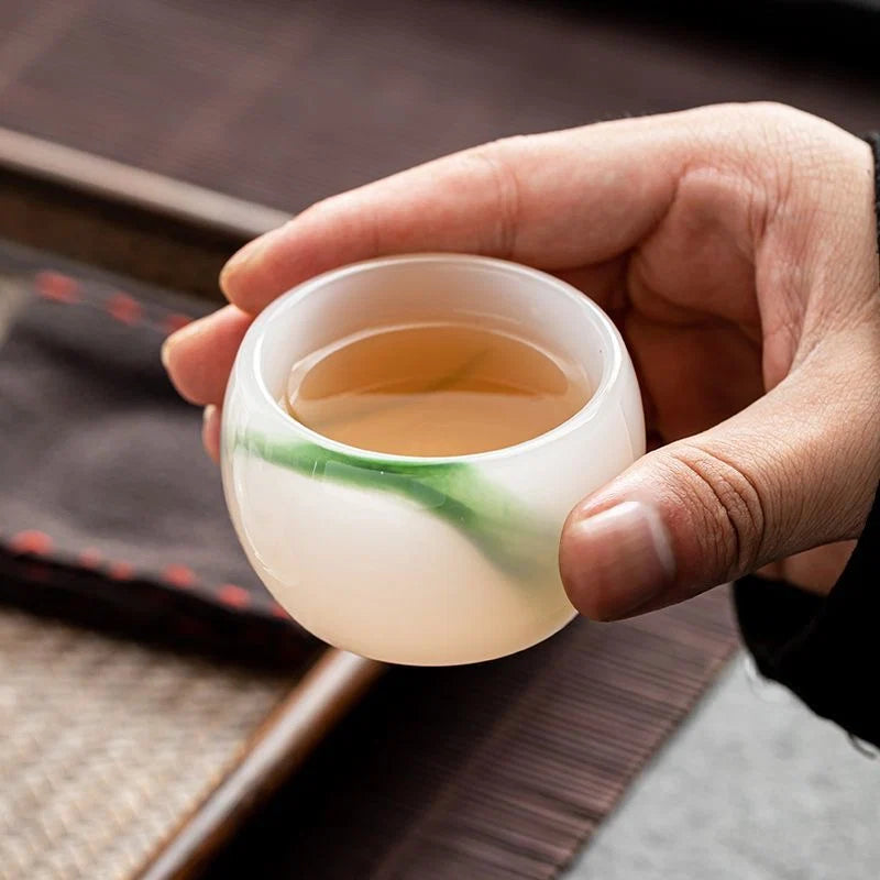 Handcrafted Jade-like Liuli Glass Tea Set – Elegant Chinese Gongfu Teaset with Gaiwan, Fairness Cup & Teacups