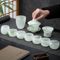 Handcrafted Jade-like Liuli Glass Tea Set – Elegant Chinese Gongfu Teaset with Gaiwan, Fairness Cup & Teacups